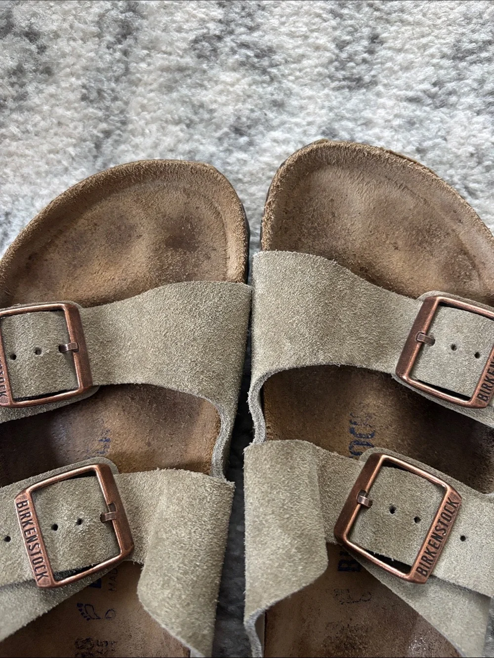 Birkenstock Arizona Two-Strap Sandals in Taupe Suede with Copper Buckles - Picture 6 of 6